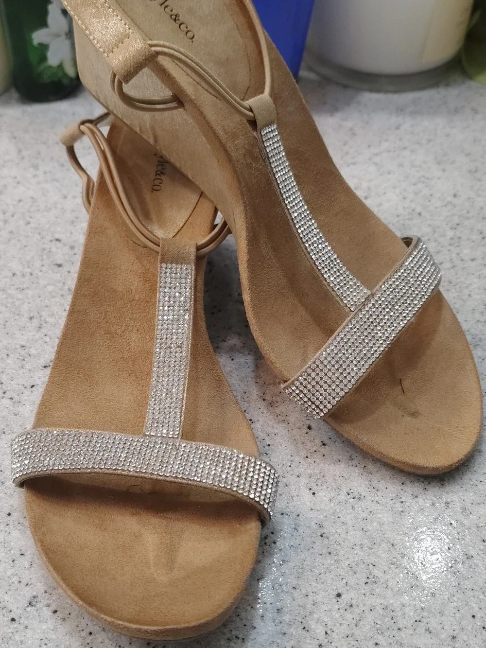 Style & Co.✨Tan Rhinestone T-Strap Sandals - Picture 6 of 7